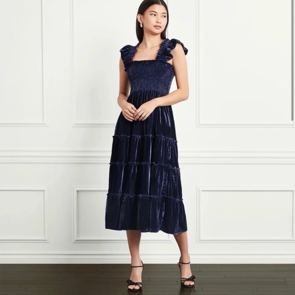 Hill House The Ellie Nap Dress Navy Velvet NWT S